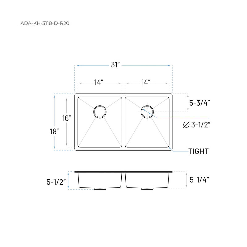 31'' L Double Bowl Stainless Steel Kitchen Sink