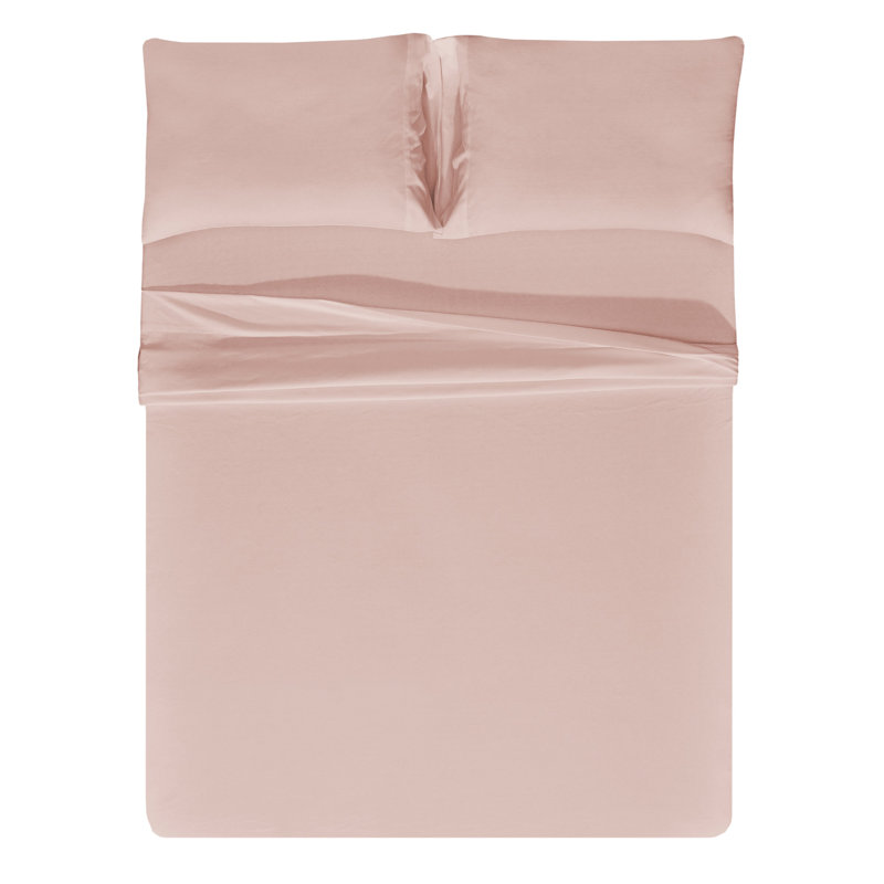 Jersey Knit Full Size Sheets 4pc|100% T-Shirt Cotton Breathable Jersey Sheets Set| All Season , Light Pink, Full/Double