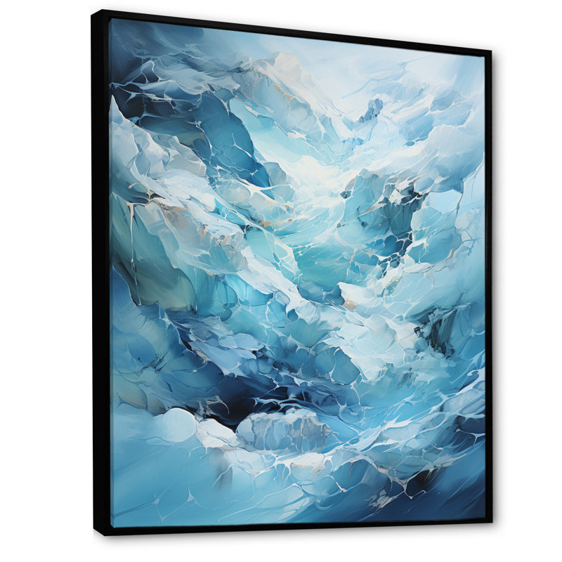 Teal Glacier Frozen Dreams - Décoration murale paysage et nature, H 40 po x l 30 po x P 1,5 po, Cadre flottant noir