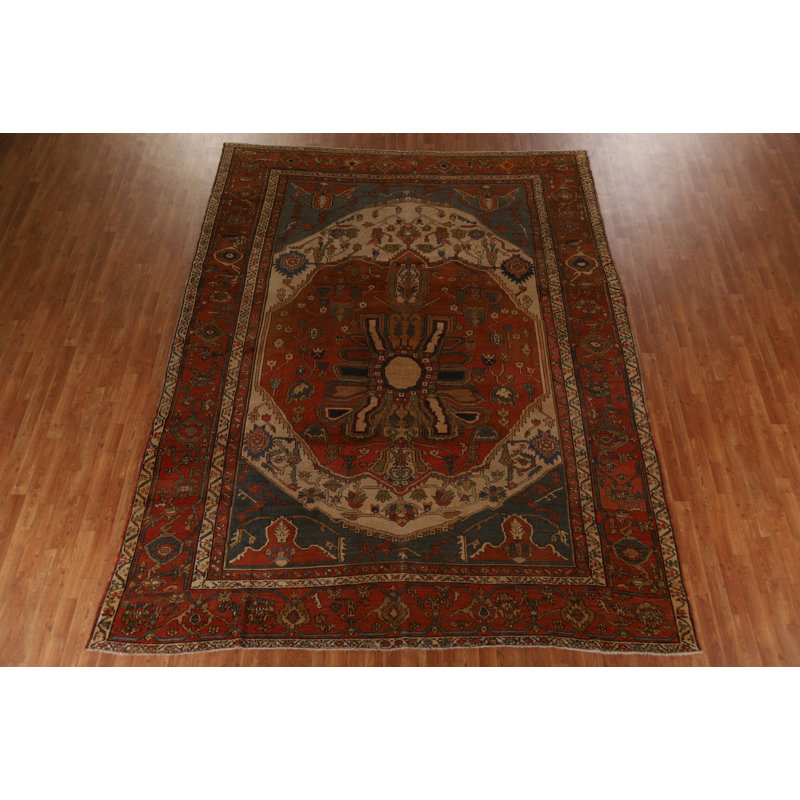 Tapis rouge / beige / noir en laine noué à la main de conception unique 9 pi 5 po x 12 pi 2 po Bakhtiari