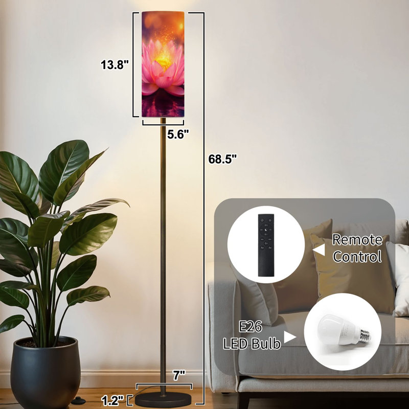 Lampe sur pied lotus rose mauve clair flottant clair étincelant mauve moderne lampe sur pied avec télécommande interrupteur au pied ampoule abat-jour grand lampadaire pour salon chambre bureau