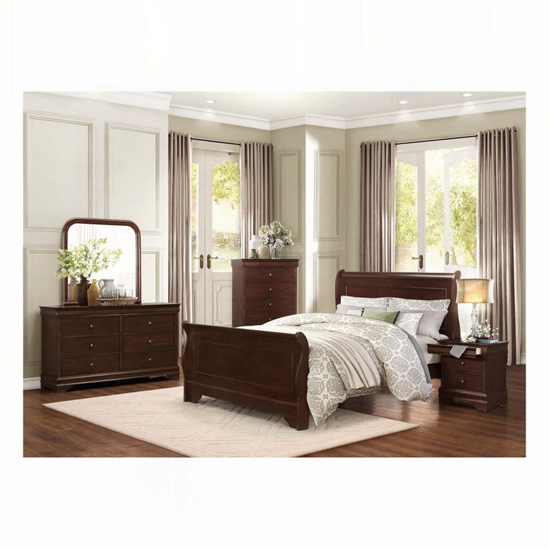 Lit plateforme en bois de cerisier foncé, Grand lit
