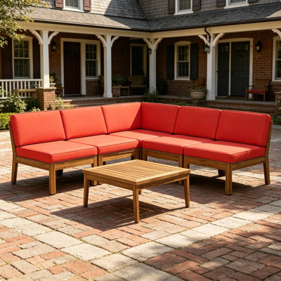 Ensemble de canapés modulaires à 5 places en bois de grenade Acacia, teck et rouge