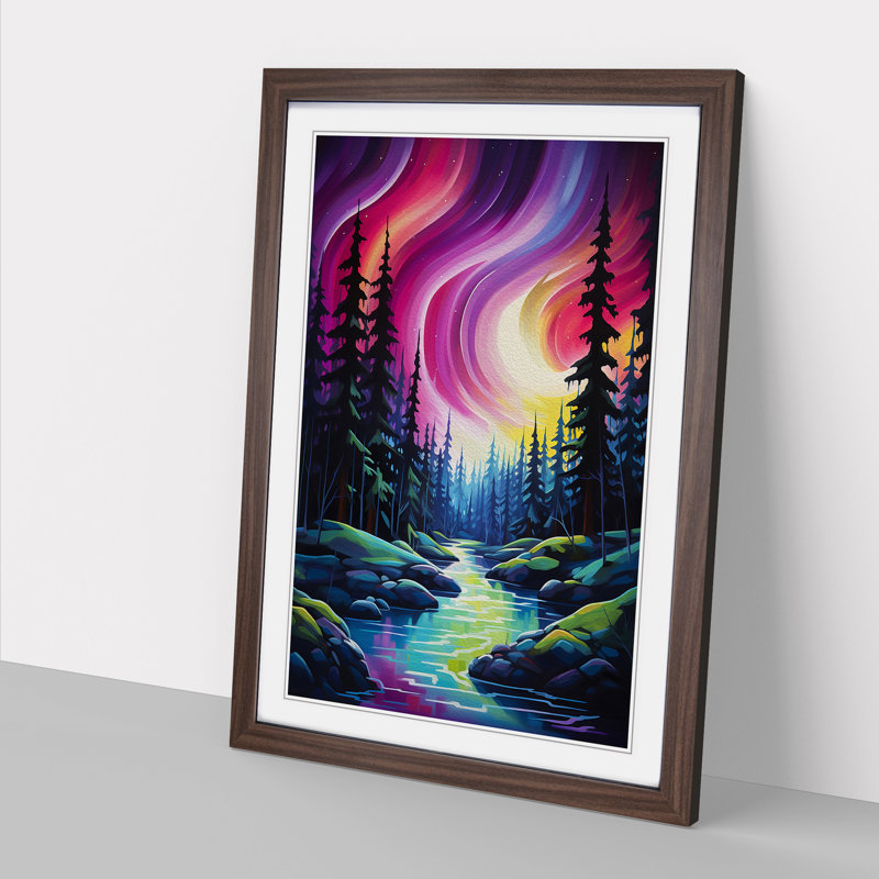 Northern Lights Expressionism No.2 - Single Picture Frame Print on Wood, Walnut, 64cm H x 46cm W x 2cm D
