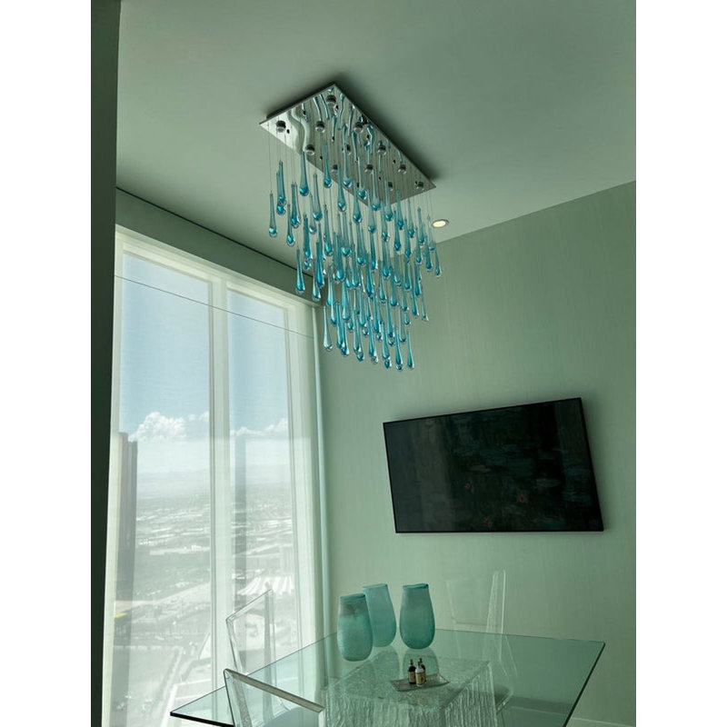 Lustre à niveaux variable à 10 lumières Adelinn, Bleu