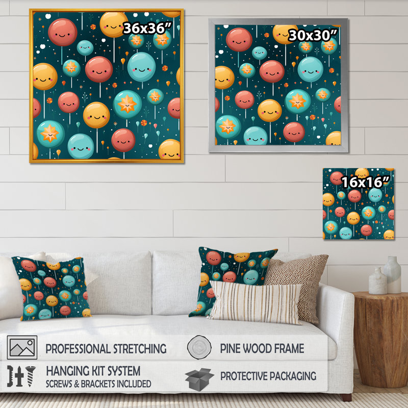 «Lollipop Dream Pattern II - Food Donuts», art mural, H 16 po x l 16 po x P 1 po