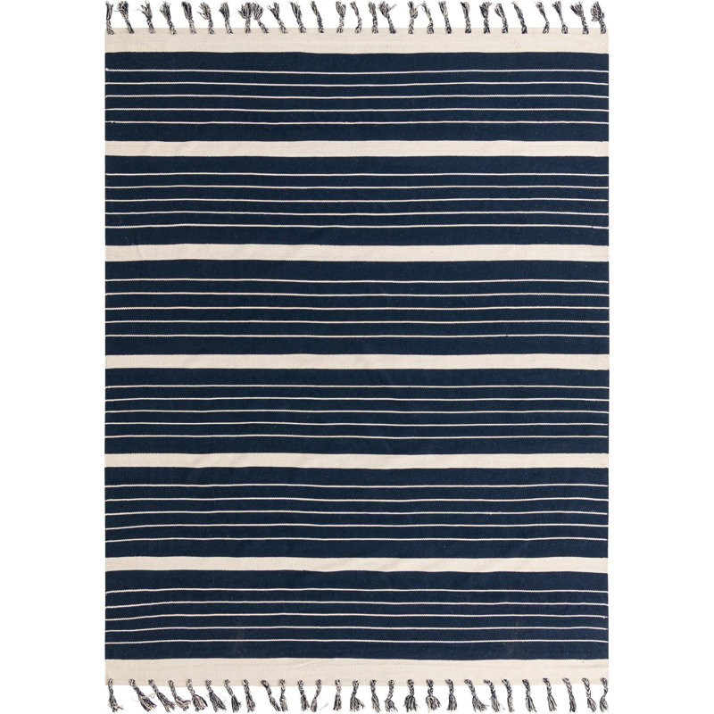Bleu marine / blanc_Manteau en coton Chindi, Rectangle 10 pi x 14 pi 1 po