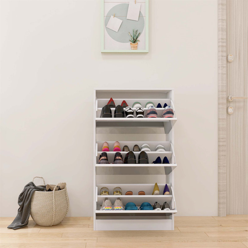 Armoire à chaussures blanche 12 paires, étagère à chaussures 3 niveaux