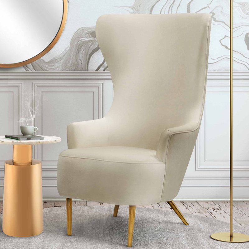Julia Velvet Wingback Chair, White Velvet
