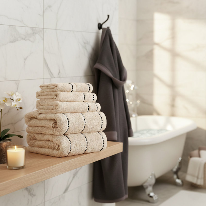 Lavish Home 6 Piece Bathroom Towels Set - 525GSM 100% Cotton Bathroom Essentials - 2 Bath Sheets, 2 Hand Towels, and 2 Wash Cloths for Bath, Shower, Gym, Spa, and Dorm Room (Beige)