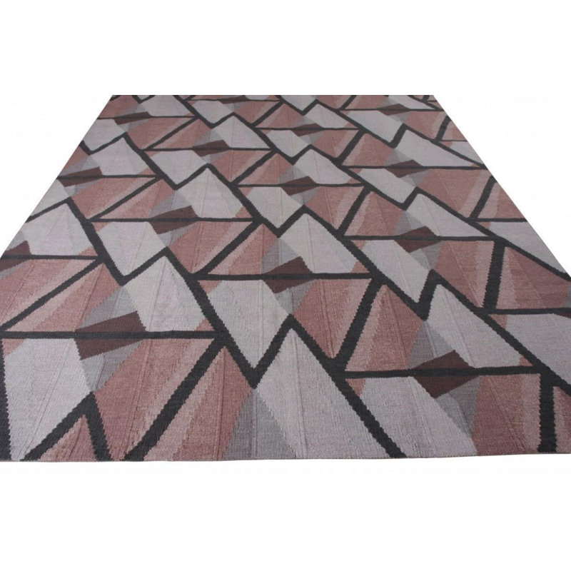 Scandinavian Hand Knotted Wool Geometric Area Rug, Rectangle 10' x 14'