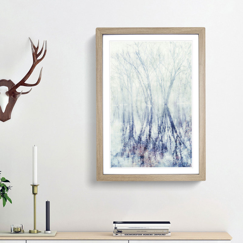 Reflection Of Trees In A Forest - Single Picture Frame Print on MDF, 45cm H x 33cm W x 2cm D, Oak Framed