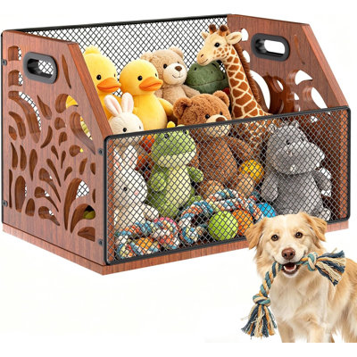 Proof Dog Toy Box, Wooden , Metal Pet Toy Storage Organizer, Spacious Toy Storage Bin For Pet Toys, Treats ,Home Supplies, Toy Box For Living Room