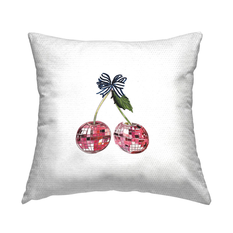 Coussin d'extérieur imprimé cerise avec ruban par Amelia Noyes