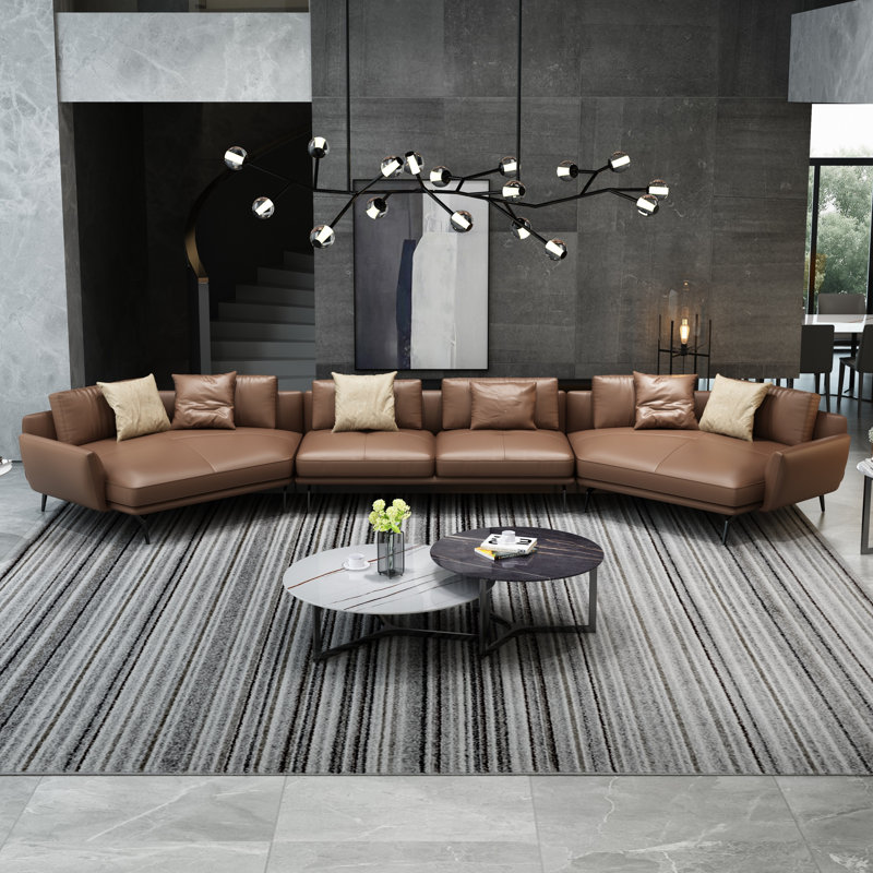 Canapé modulaire Lidio, Cuir véritable brun roux, H 33 po x l 159,5 po x P 53,5 po