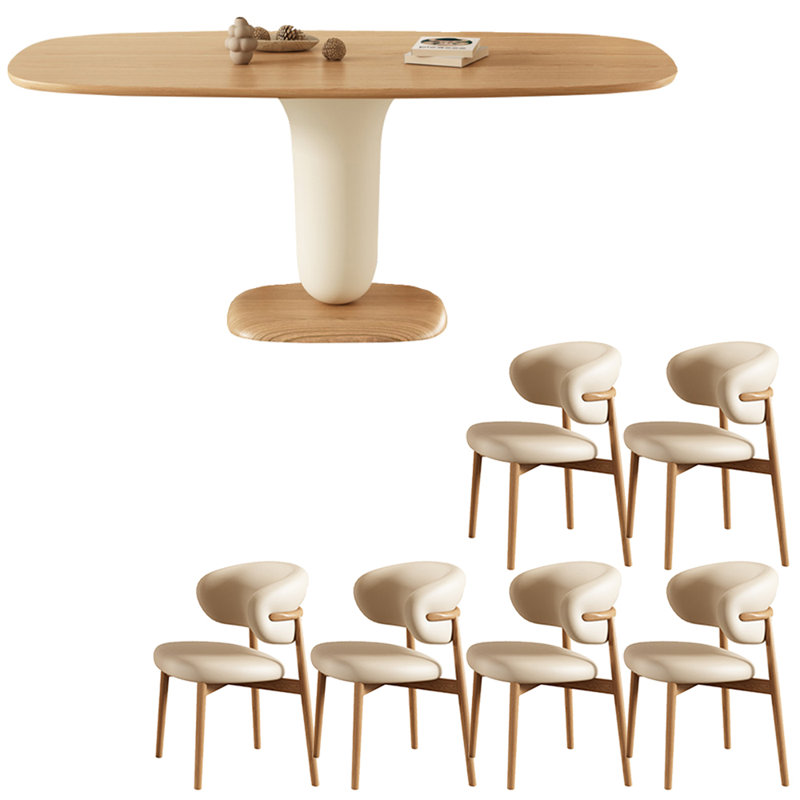 Ensemble de table à manger en bois massif de style français, 7