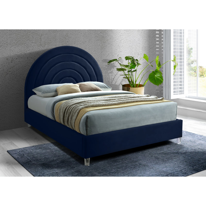 Barthel Upholstered Platform Bed, Queen, Navy Velvet