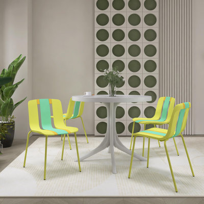 Indoor/Outdoor PP Plastic Chairs With Sturdy Metal Legs (Set Of 4)