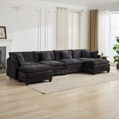 Canapé Cloud 4 places (le repose-pieds n'est pas inclus), canapé modulaire moderne, pour chambre à coucher et appartement dans le salon, coussin de siège rembourré à double couche confortable, tissu chenille respirant, noir, SW5014BK