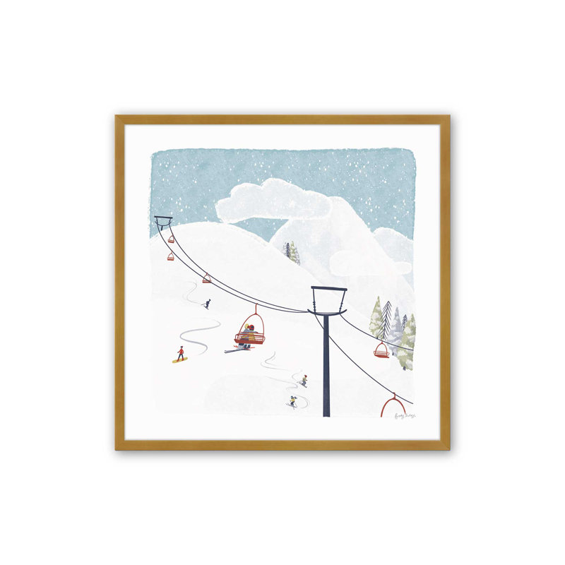 Imprimé hivernal d'hiver, H 13,75 po x l 13,75 po, Cadre simple en or poli, bois massif