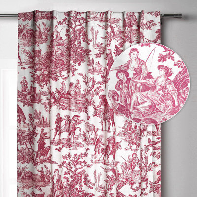 Maison d' Hermine Curtains for living room 100% Cotton 124 inch length One Panel Light Filtering Toile Curtains for Bedroom with rod and loop Pockets (The Miller Red (White Background), 50"W x 124"L)