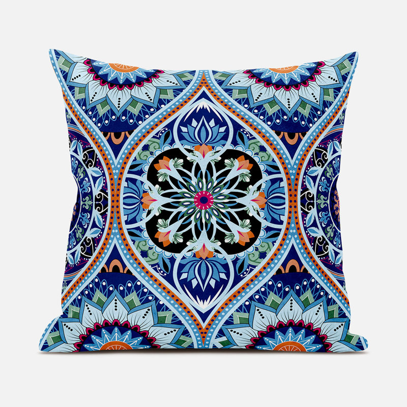Housse et insert de coussin décoratif en polyester, 16 po x 16 po, Bleu / orange