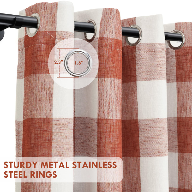 Adamantini Plaid Blackout Thermal Grommet Curtain Panels, Burnt Orange, 52" W x 102" L