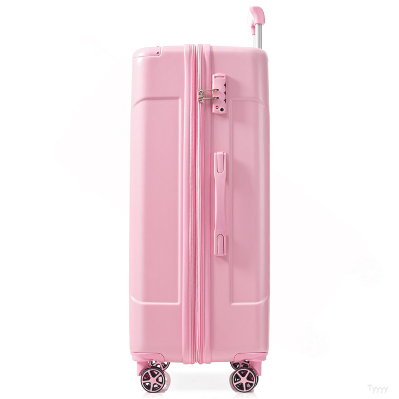 Valise rigide, valises en ABS léger et durable avec roues doubles, bagage à carreaux extensible de 28 pouces (rose)