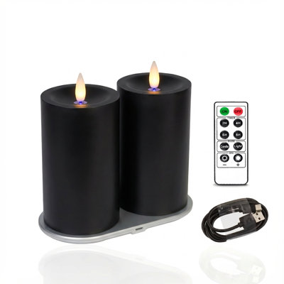 Bougie de pilier sans flamme rechargeable avec minuterie à distance, bougies de pilier à flamme de cire en mouvement 3D