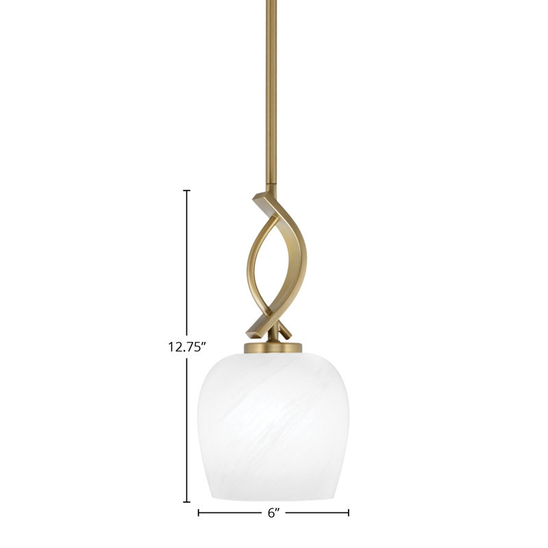 Mini-luminaire suspendu suspendu Zygi avec fini laiton nouvel âge et verre marbré blanc de 6 po