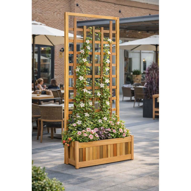 Boîte à fleurs en bois à treillis 80 po x 32 po pour plantes grimpantes, intimité de patio et décoration de jardin