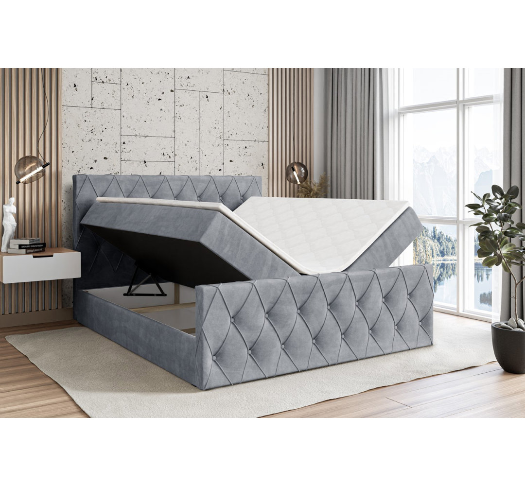 Boxspringbett mit bettkasten und Topper