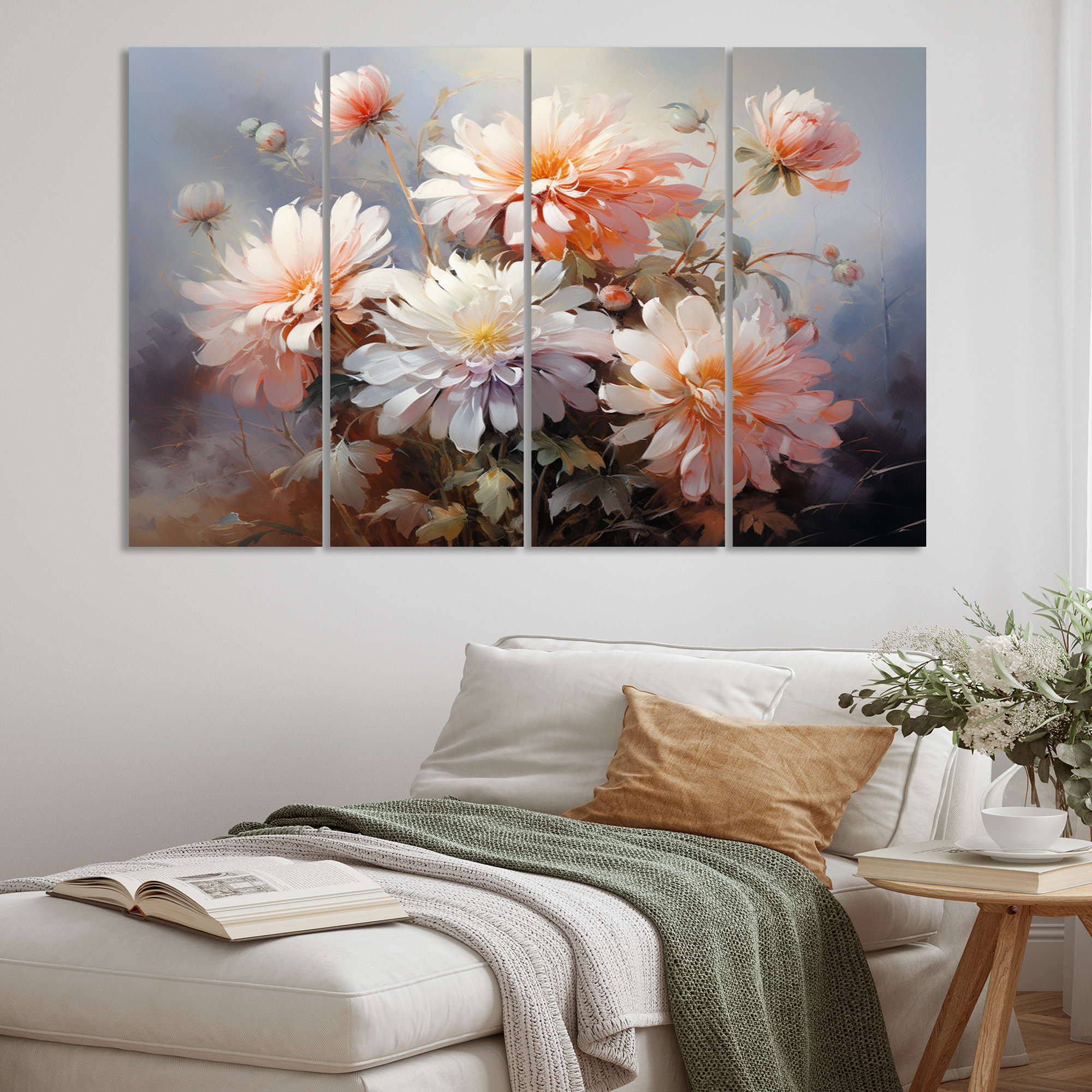 DesignArt Peach Chrysanthemums Romantic Impression III - Floral Metal ...