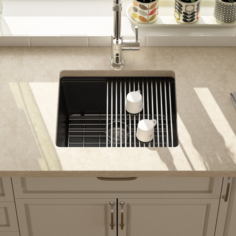 Quartz 21" X 18" Undermount Granite Composite Kitchen Sink Quartz Single Bowl Workstation Sink, Black