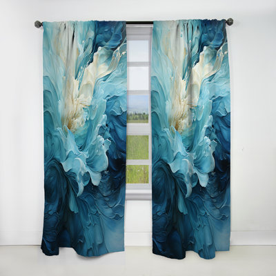 Rideau occultant en velours bleu turquoise et blanc Serenity Swirl III - spirale abstraite
