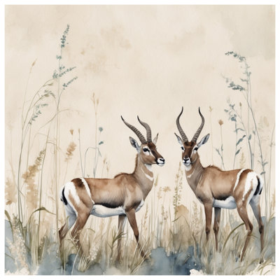Tapisserie murale "Deux gazelles dans l'herbe" - Décoration murale gazelle