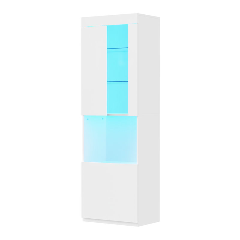 Versatile High Gloss Storage Cabinet With LED Lights, Ideal For Multiple Rooms And Storage Needs., White