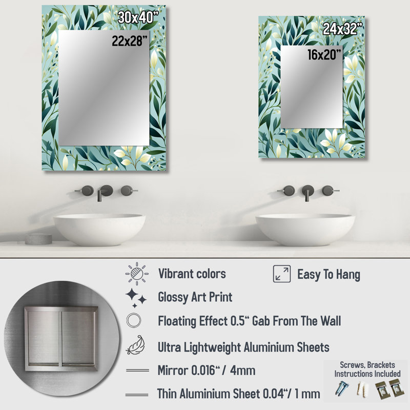 Miroir de meuble-lavabo Tropical, Fougères botaniques Vumera, H 40 po x l 30 po