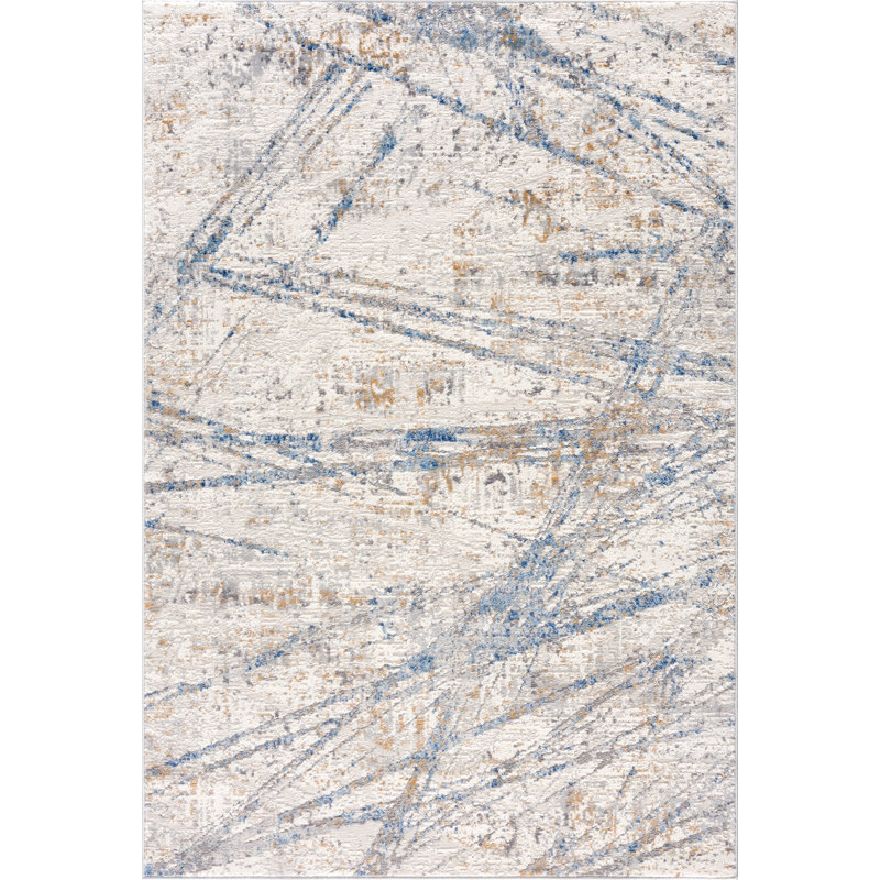 Tapis linéaire gris et ivoire Haenisch, Rectangle 5 pi 3 po x 7 pi 6 po