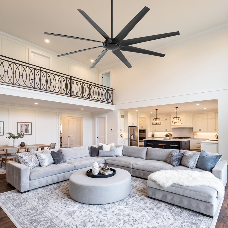 100 Inch 8 Blades Ceiling Fans With No Lights, Indoor/outdoor Black Ceiling Fan With Remote Control, Reversible Dc Motor,ceiling Fan For Bedroom, Patio, Black