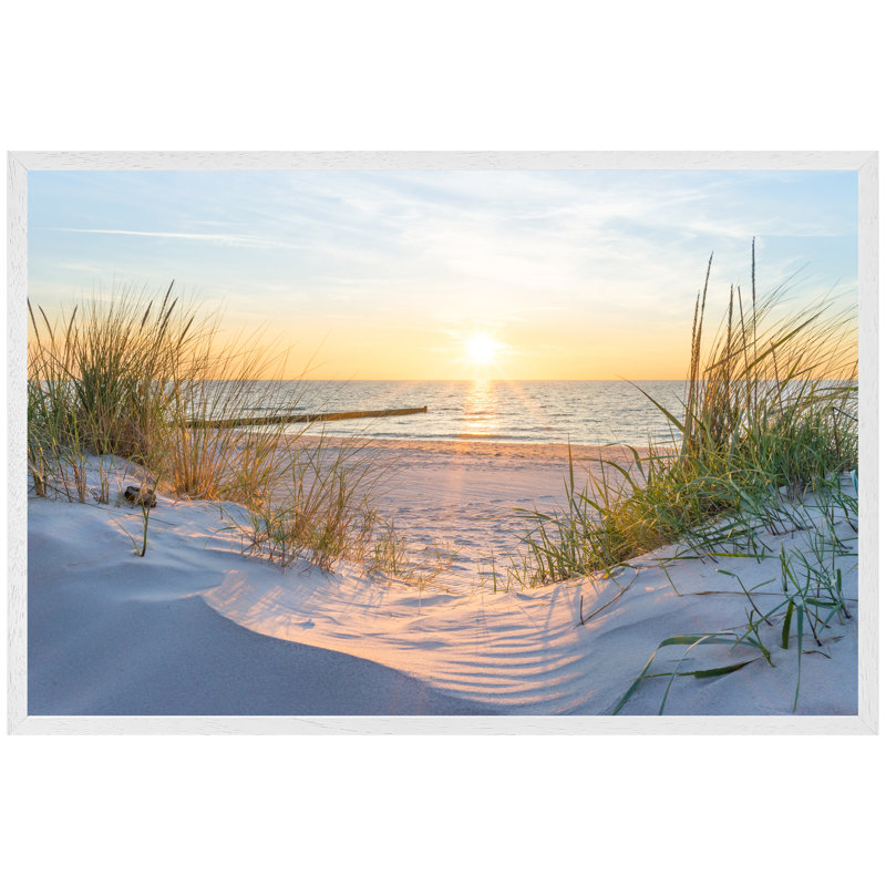 Dann Sunset At The Baltic Sea Beach - Single Picture Frame Print, 76cm H x 114cm W x 4cm D, White Framed