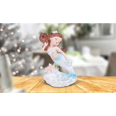 Deavian 7"H Blue/Pearl Mermaid with Fish Mergirl Figurine Unique Gifts