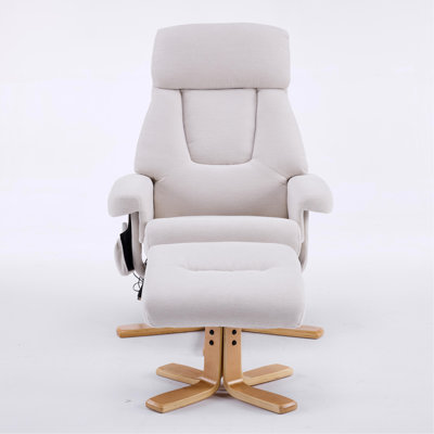 Fauteuil d'appoint pivotant à 360 ° recouvert de tissu beige avec massage chauffant, fauteuil avec repose-pieds, confort ergonomique pour le salon, coin lecture, petit canapé simple pour chambre à coucher, bureau, appartement