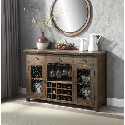 Weathered Cherry Finish Server W/Cup Holder & Wine Rack