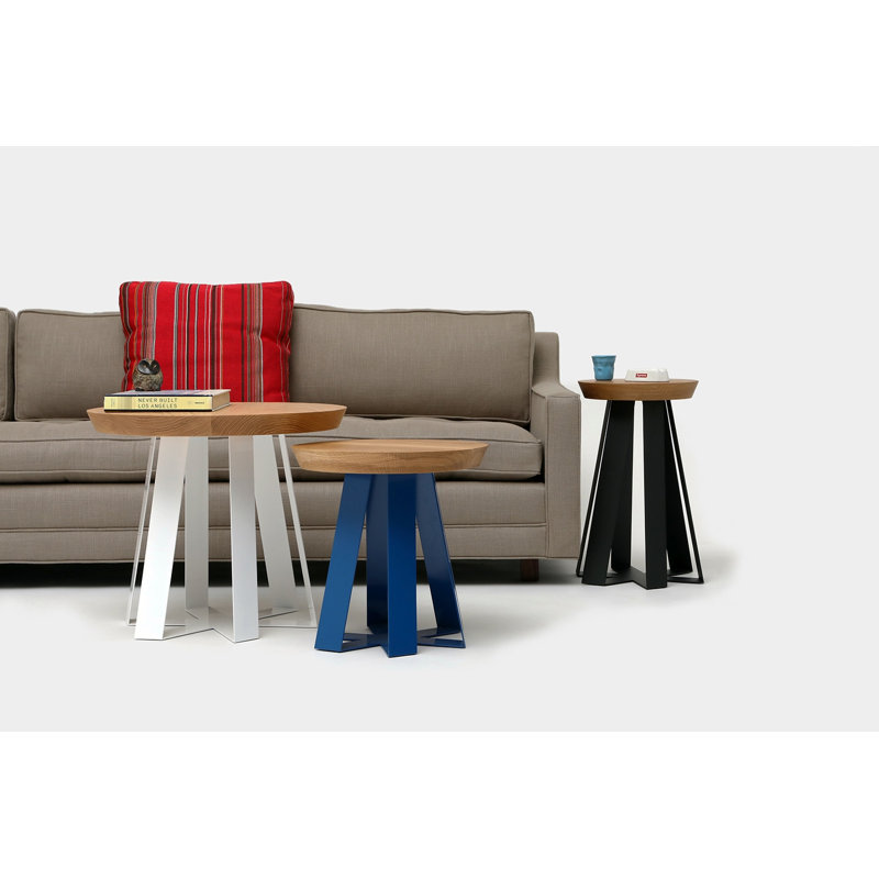 ARS Solid Wood Top End Table, Oak, Facebook Blue Powder-coat
