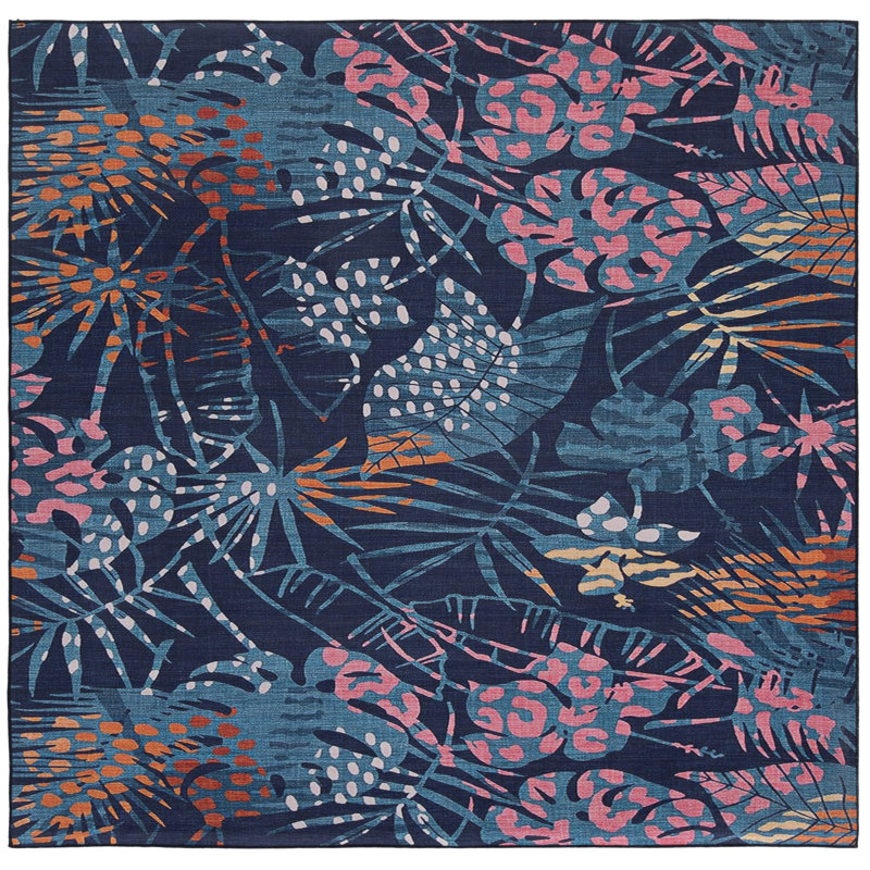 Bhawani Performance Machine Washable Floral Rug, Square 6'