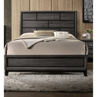 Contemporary Gray Finish Twin Size Bed With Geometric Headboard For Youth In Wood Bedroom