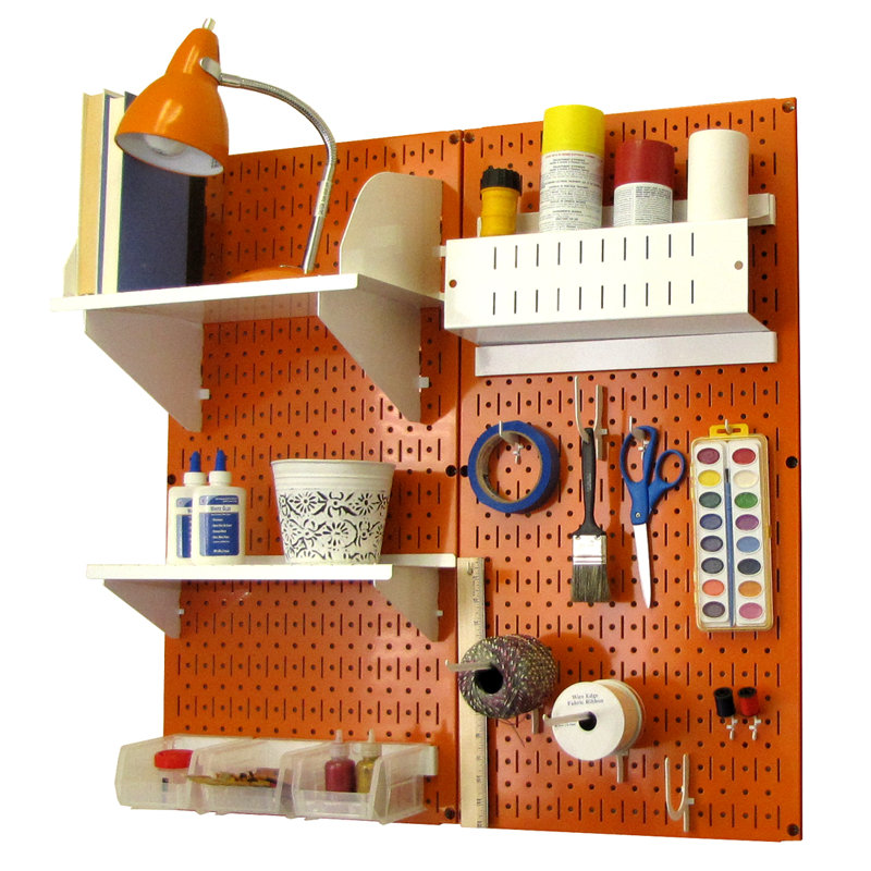 Ensemble de panneaux perforé de rangement pour accessoires de loisirs, Orange et blanc