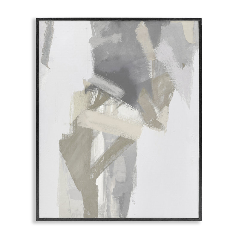 Giclée encadrée de rayures grises et beiges élégantes, design par Rachel Springer, H 14 po x l 11 po