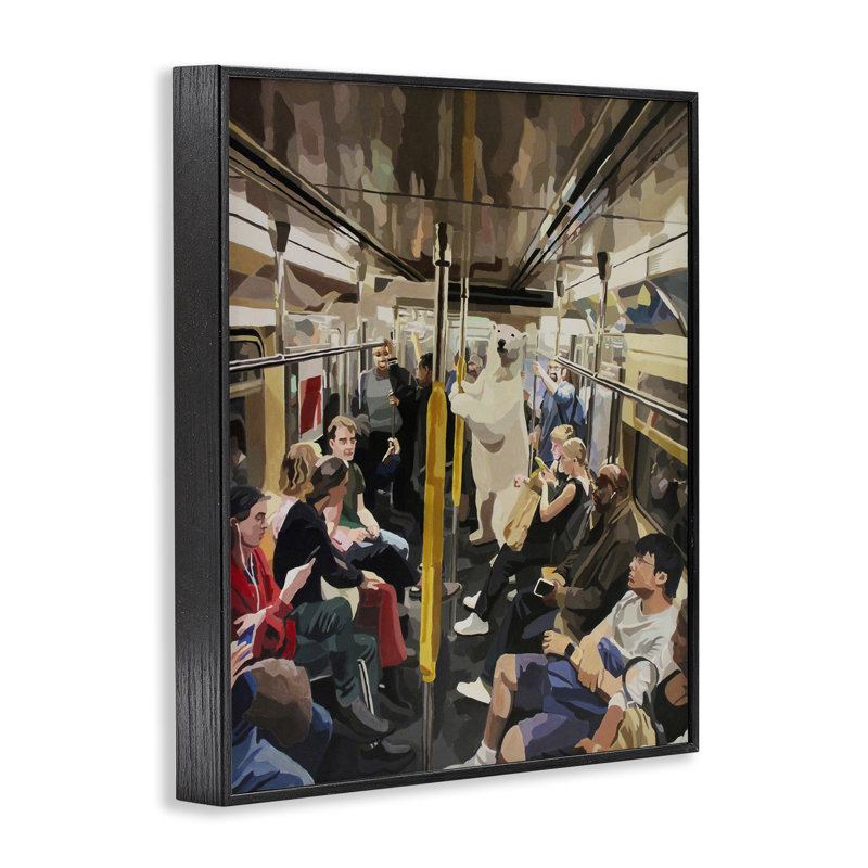 Ours polaire dans le métro, estampe numérique, conception par Keith Thomson, H 14 po x l 11 po, Giclée encadrée noir minuit